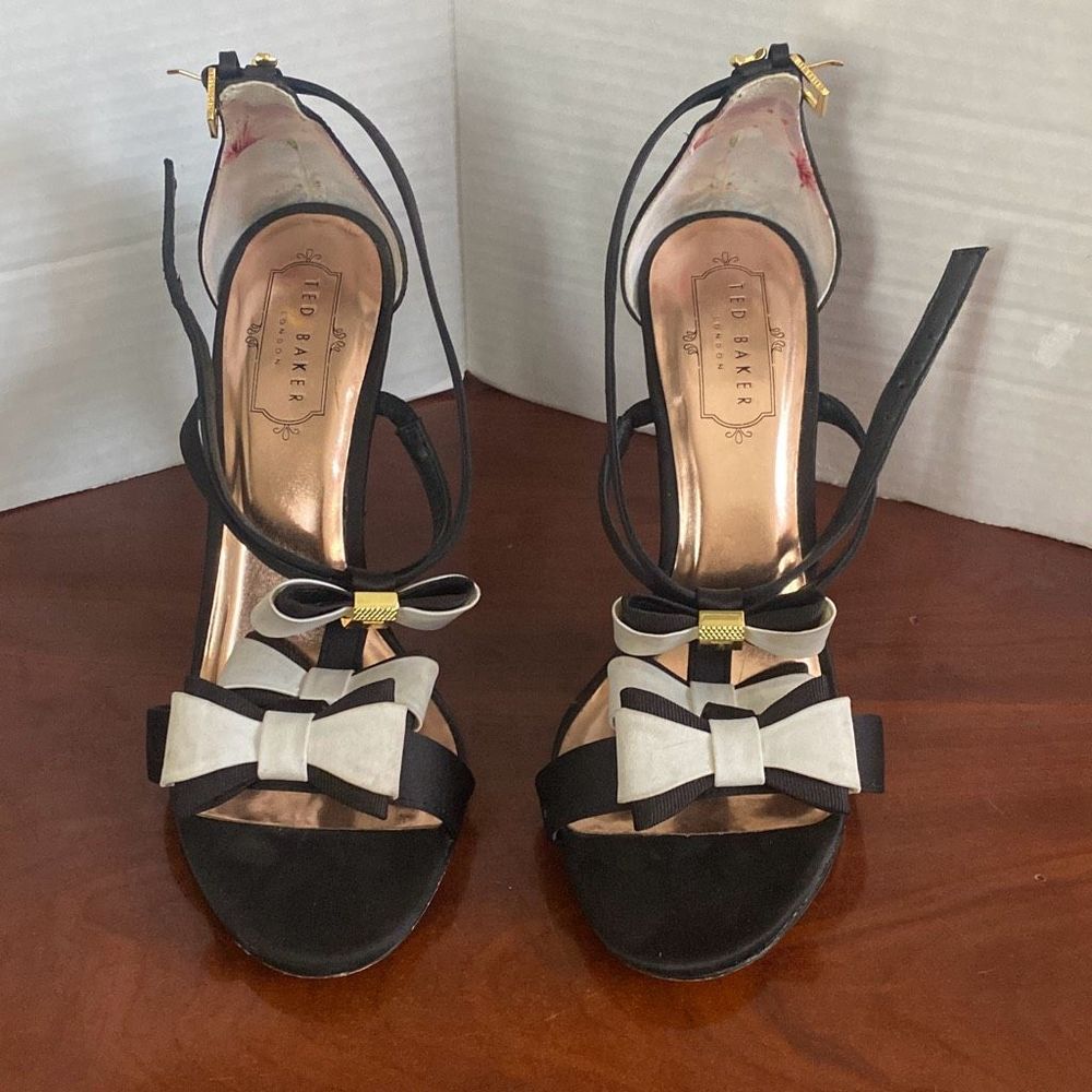 Ted Baker Black And White Ribbon High Heels Women Size 37.5 / US 7